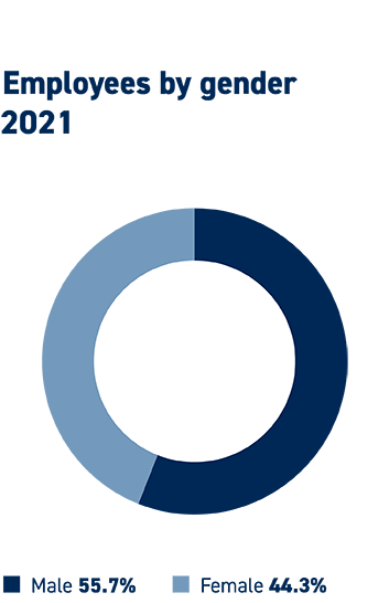 Employees by gender 2021 - Amer Sports