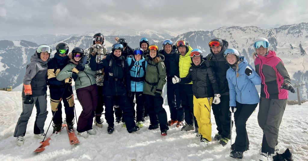 Peak Performance Central European Sales team skiing in Fieberbrunn, Austria.