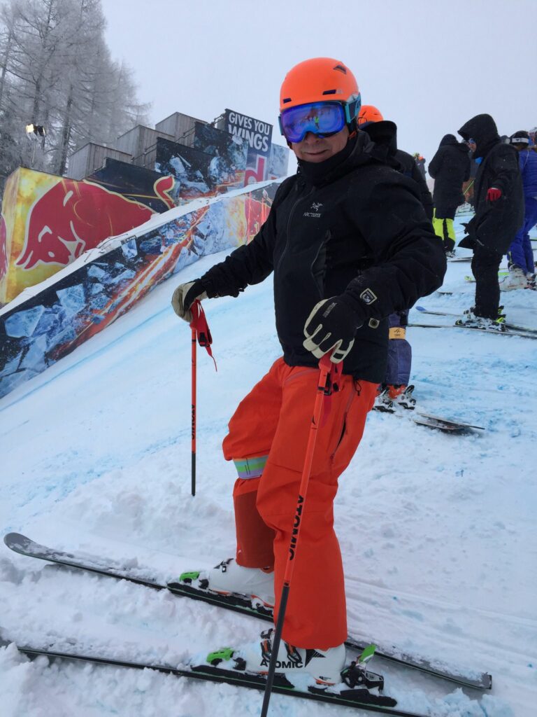 Michael skiing at the Hahnenkamm Racecourse in Austria.