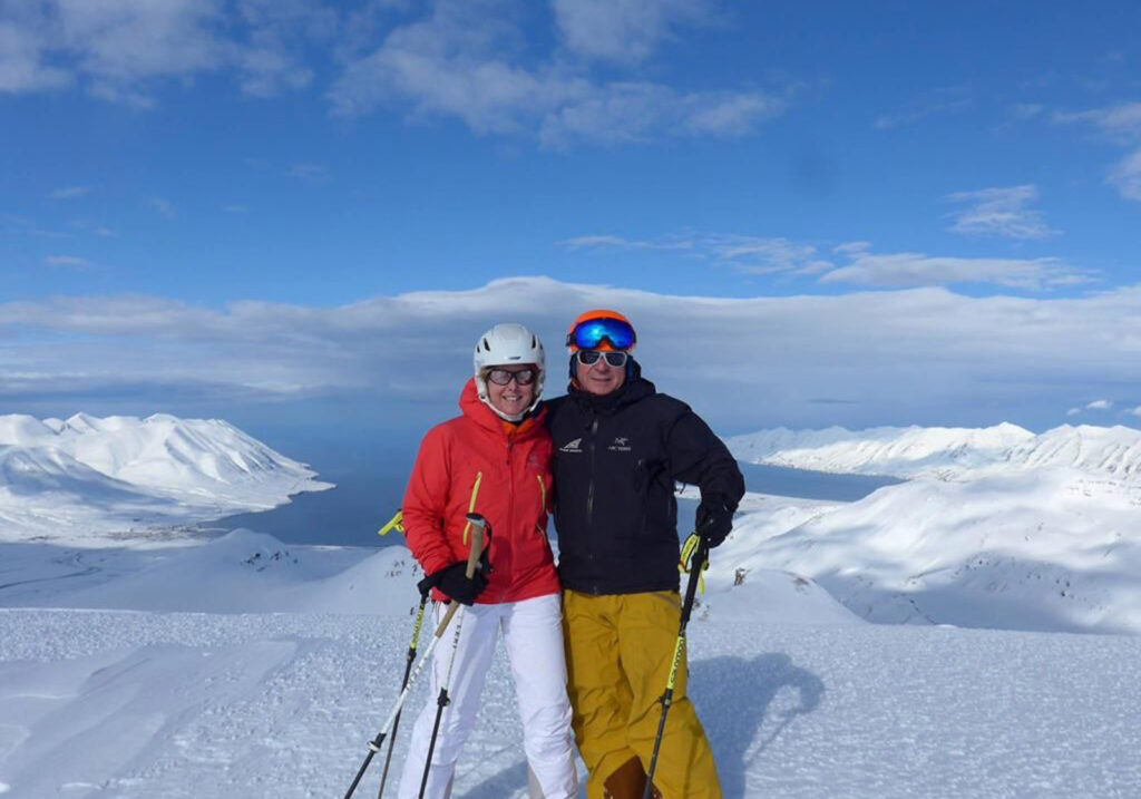 Michael Schineis skiing with his wife in Iceland.