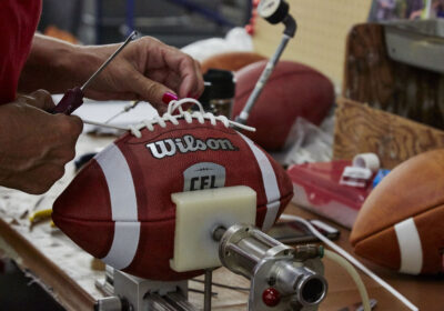 Wilson football being made in the factory in Ada Ohio.