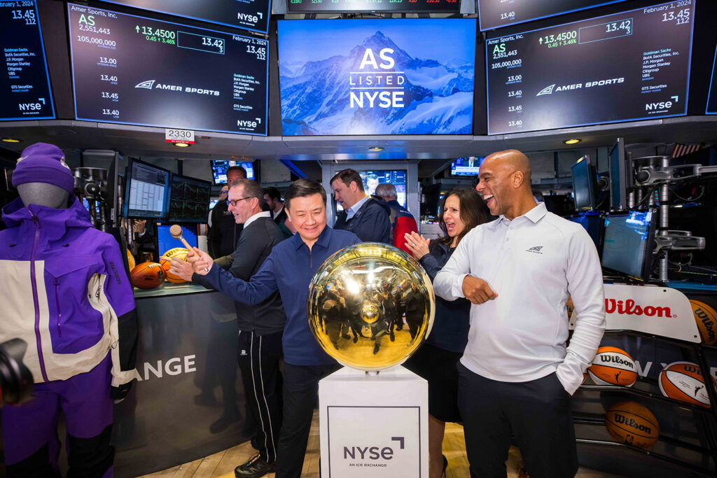 Amer Sports CEO James Zheng and CFO Andrew Page at the NYSE First Trade Bell