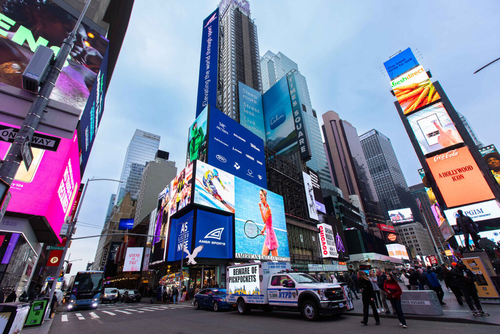 Amer Sports signage for The New York Stock Exchange at Times Square