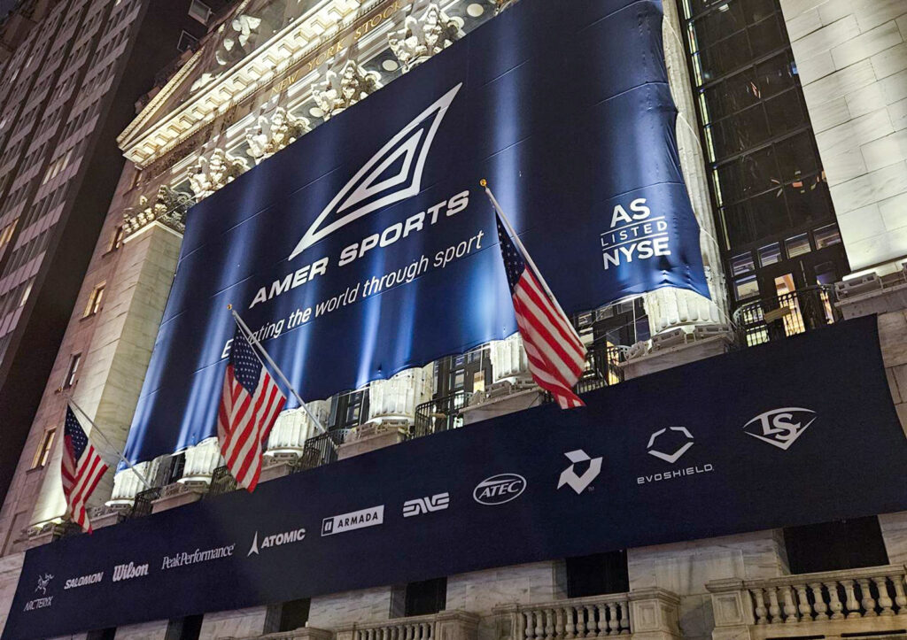 Amer Sports facade banner on NYSE building