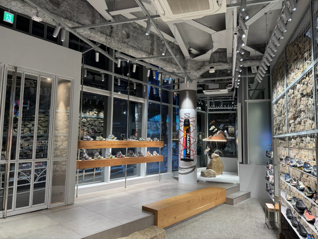 Interior of Salomon Shibuya store in Tokyo.